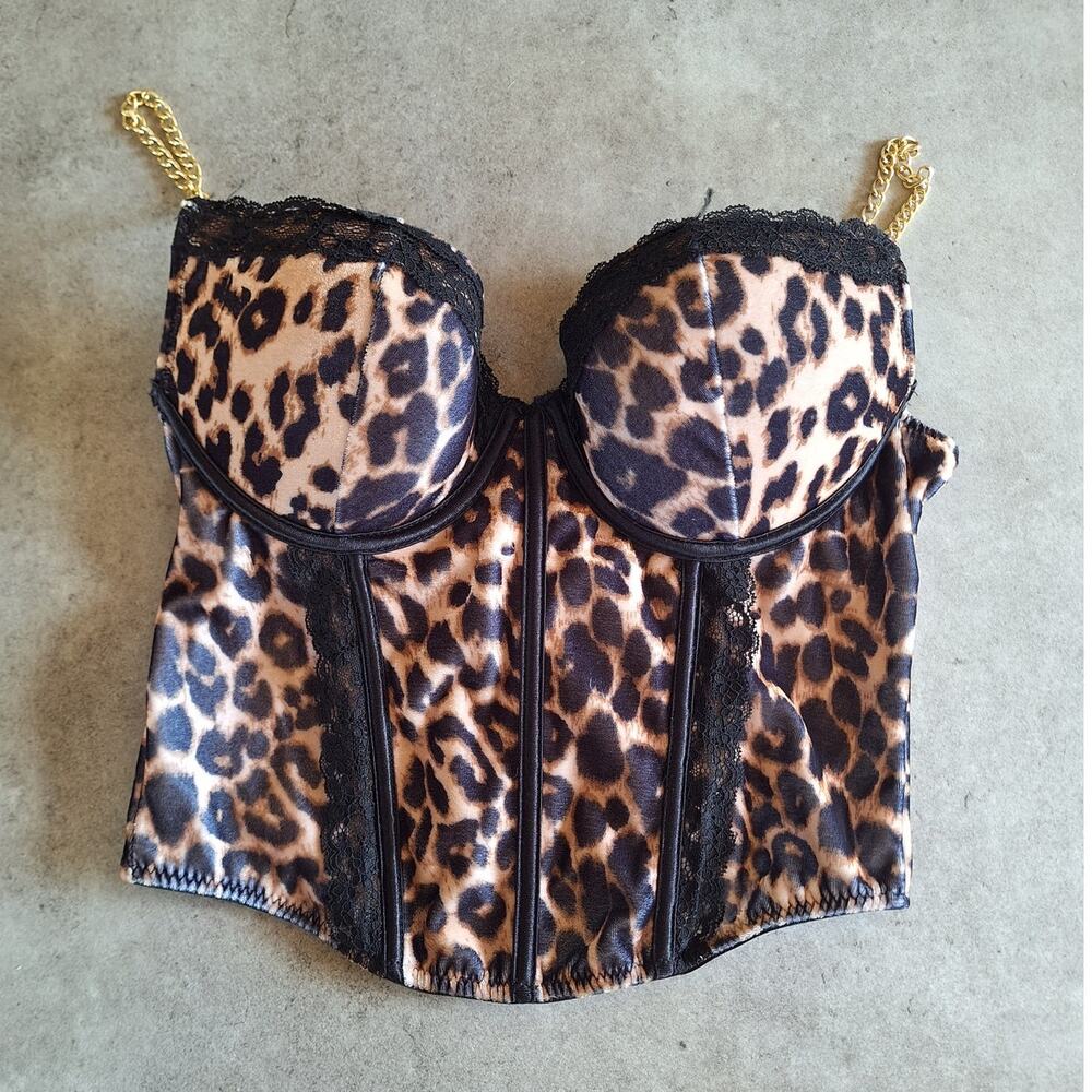 Spirit halloween leopard print corset top bustier boned sexy cat costume size l
